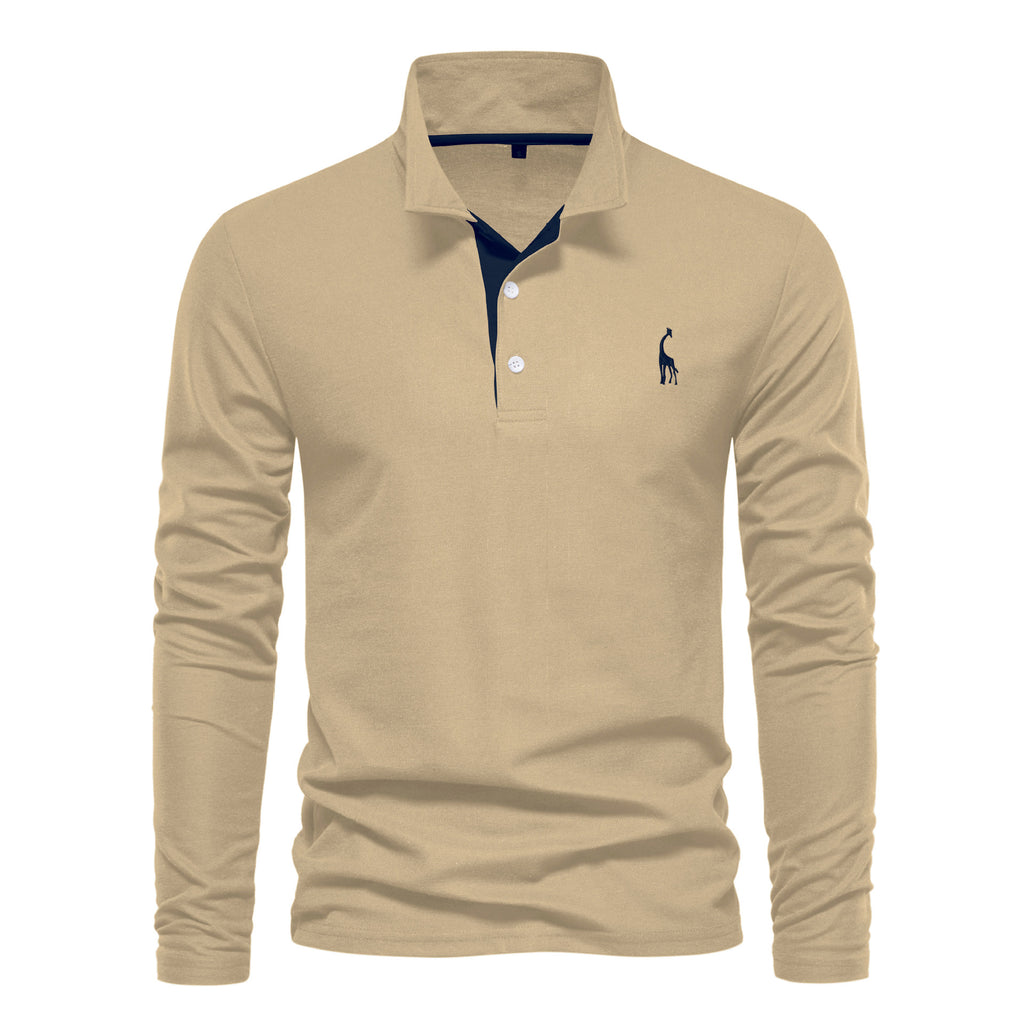 Printemps et automne Lapel Cotton Homme POLO Shirt Mode Casual Homme Broderie Deer Long