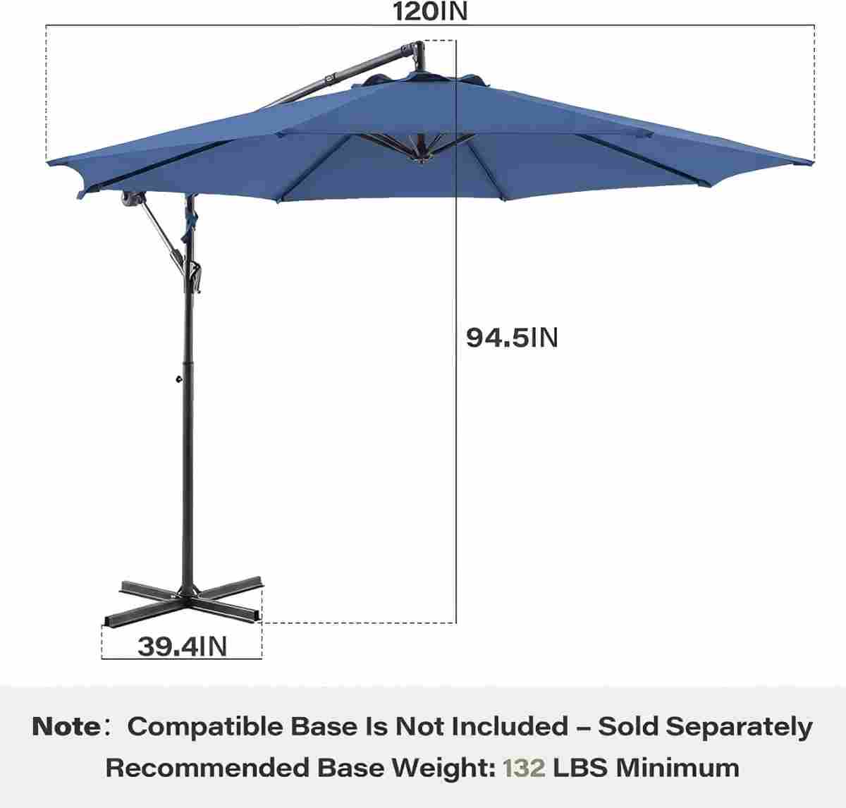 Parapluie 10ft Suspension Marché Outdoor Sun Shade Pour Deck Poolside W lumières Easy Tilt