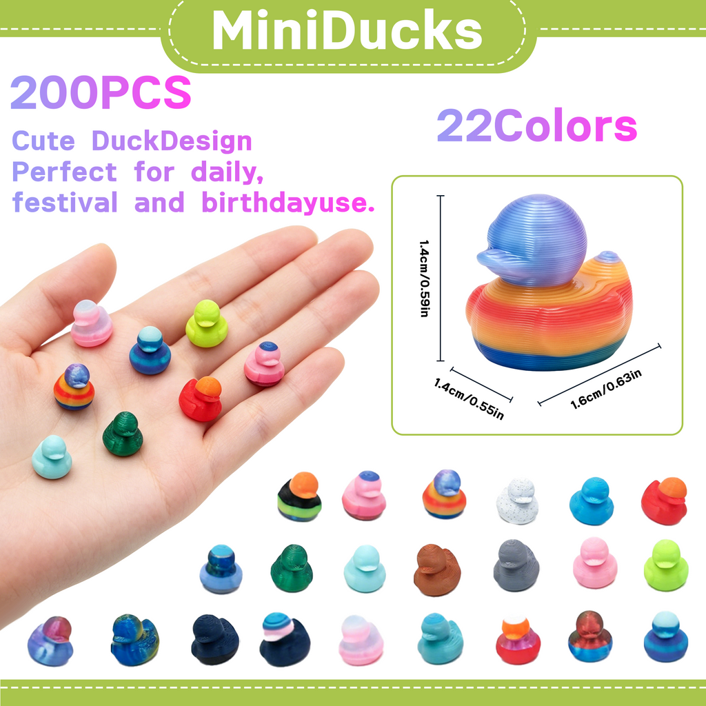 200PCS Imprimé 3D Mini Figurines Canard Aléatoire Assortiment Couleur Canards minuscules pour bricolage Part