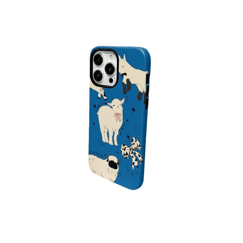 Double-layer Deux-en-un Film Blue Lamb Phone Case