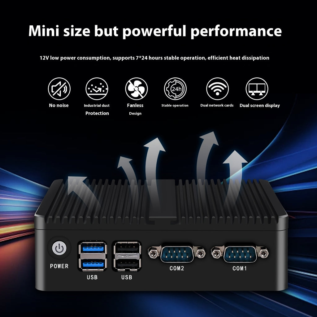 Contrôle industriel Microordinateur à double réseau Quad-core Embedded Fanless Mini-hôte