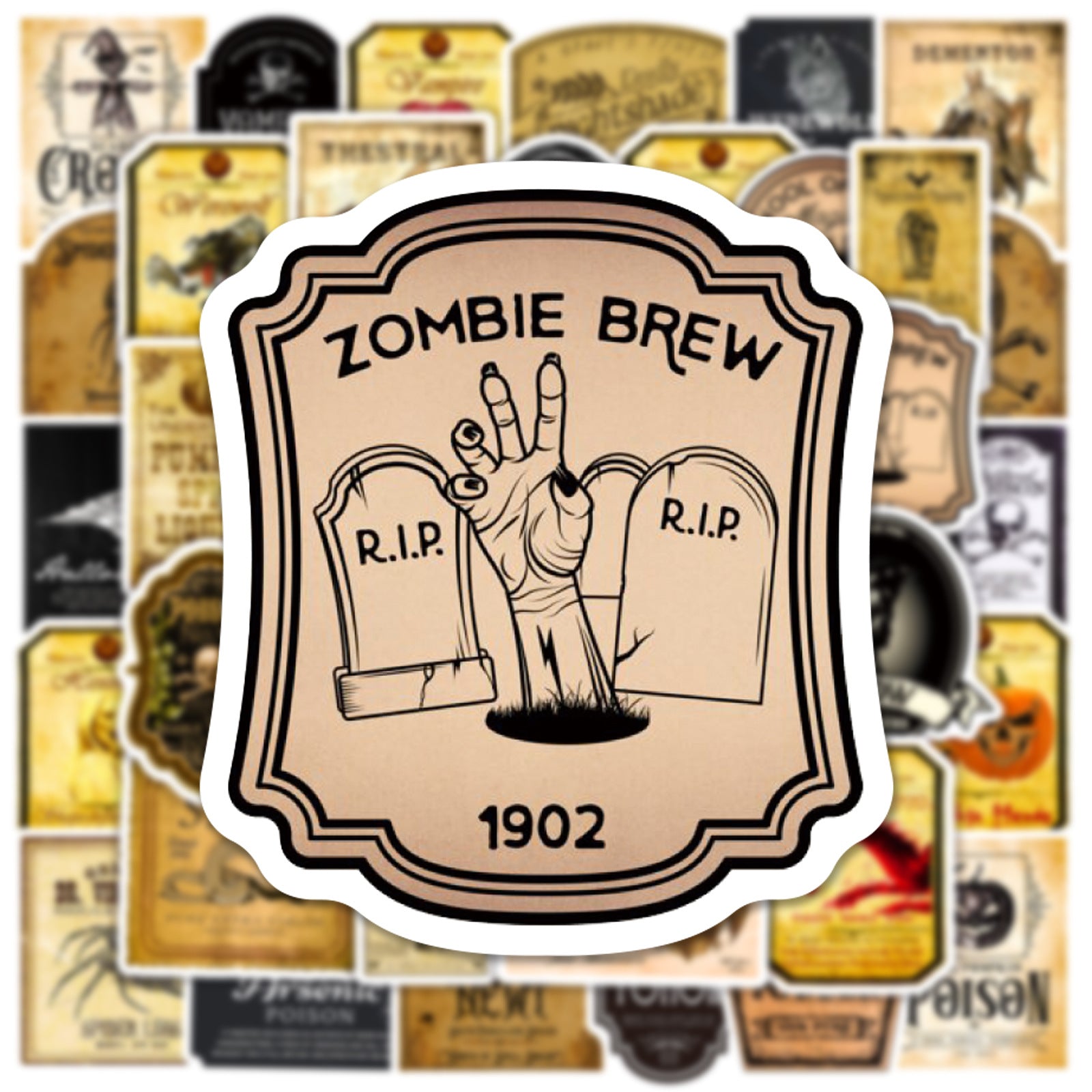 50 vieilles bouteilles d'Halloween avec stickers Graffiti