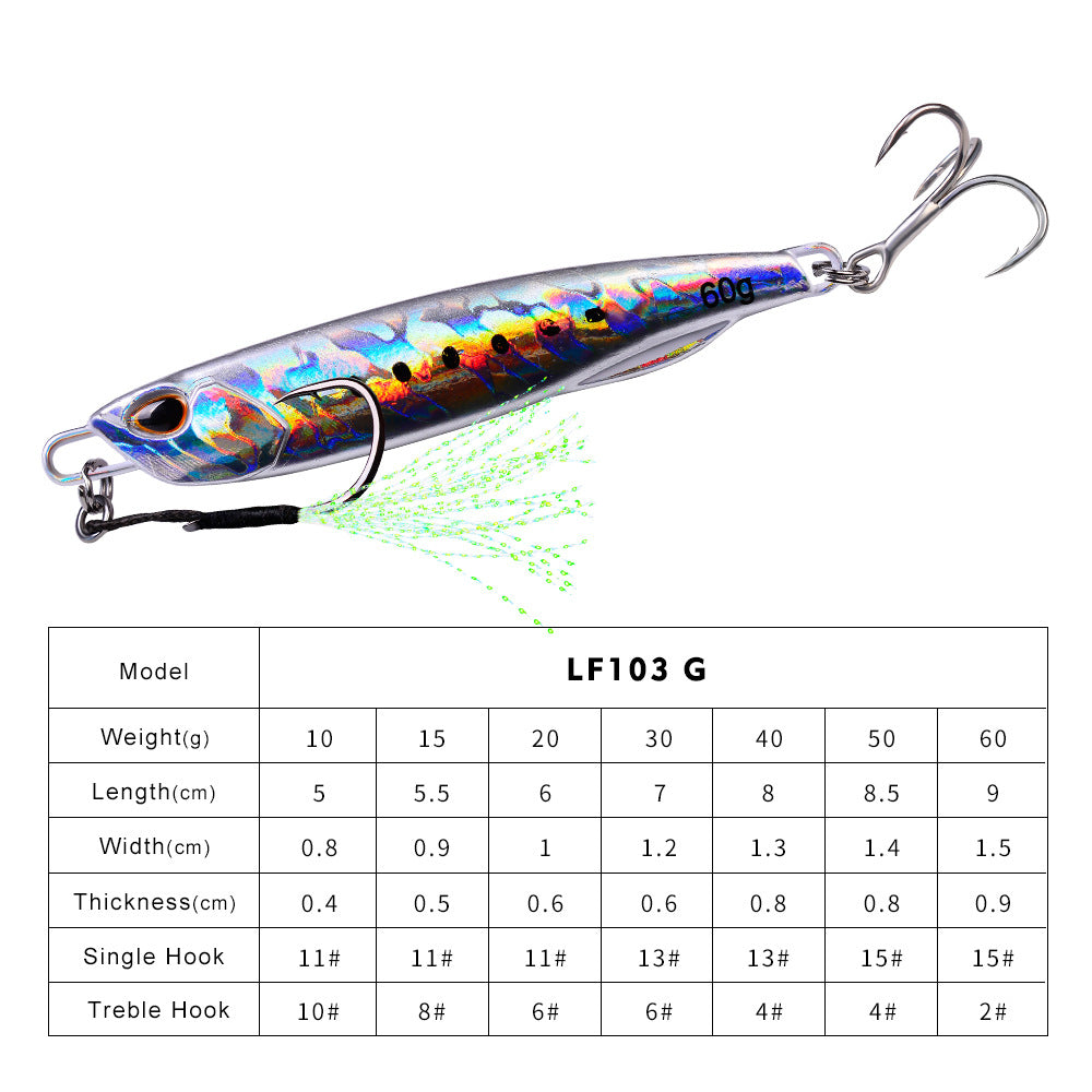 Luya Bait Submerged Tossing Lure plaque de fer Plomb lumineux de poisson avec crochet Treble