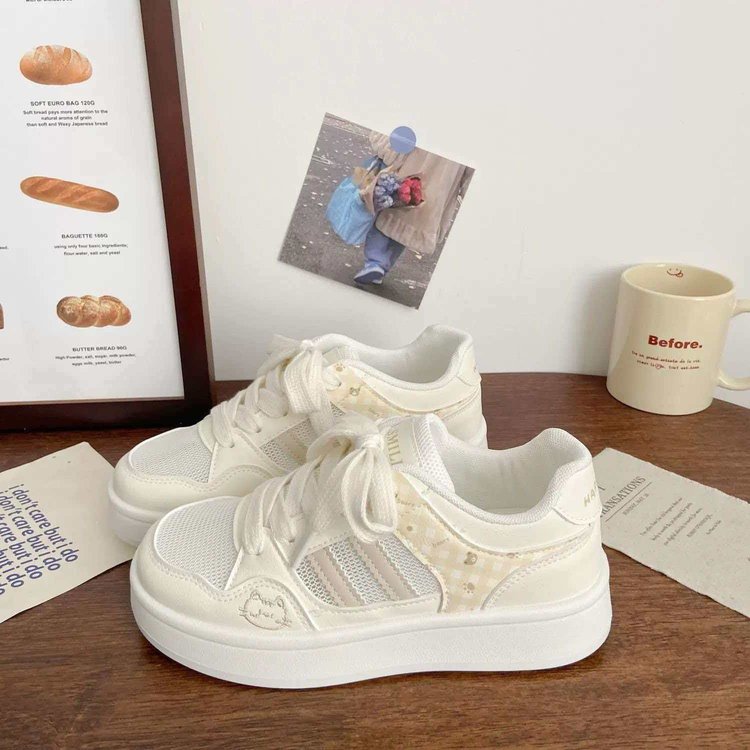 Mignon Cat Design Bas-Top Blanc Chaussures pour femmes