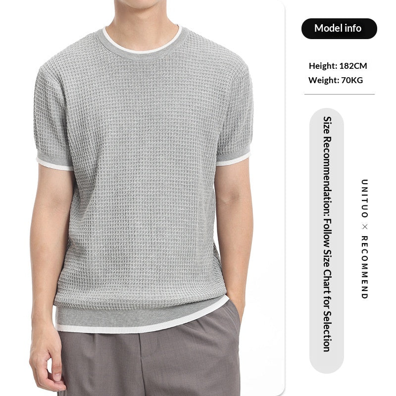 T-shirt en soie tricotée à manches courtes en vieux style d'argent pour hommes
