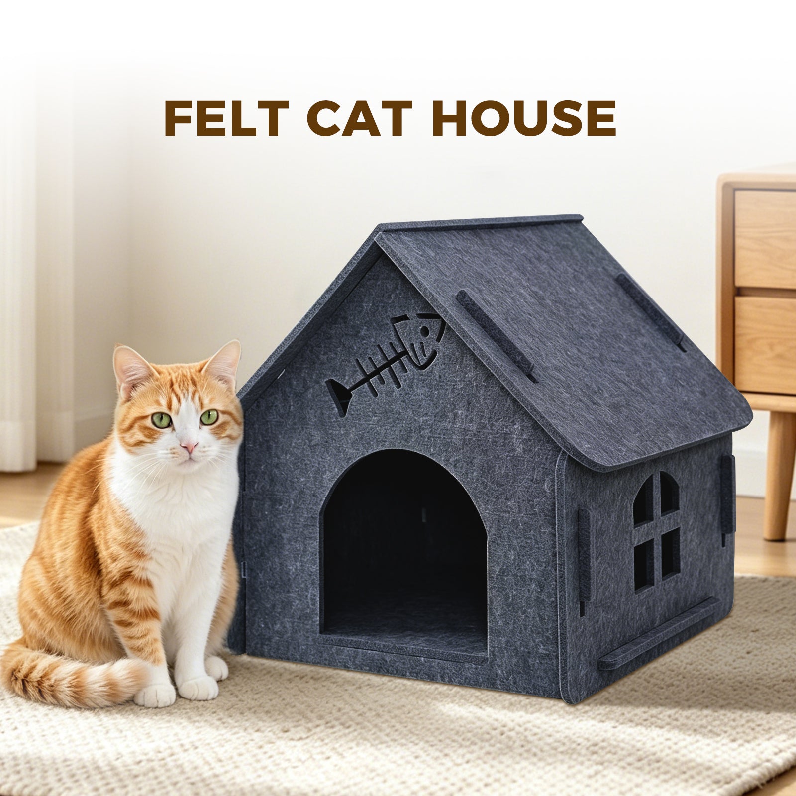 Maison pour chat d'intérieur en feutre, style petite chaumière