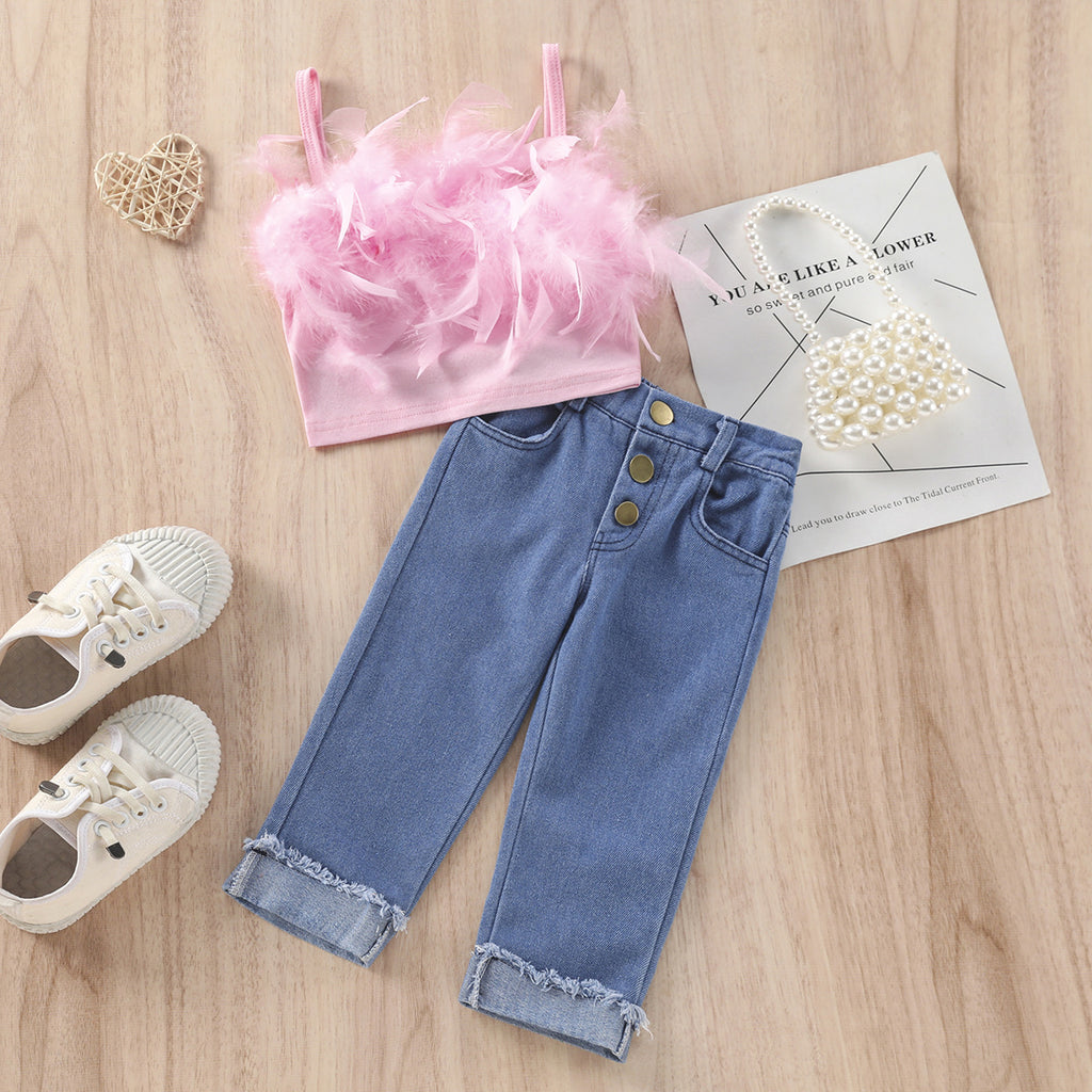 Costume de pantalons de denim de couleur solide pour filles