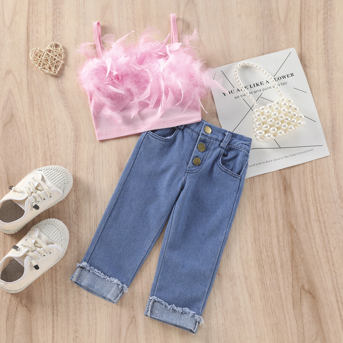 Costume de pantalons de denim de couleur solide pour filles