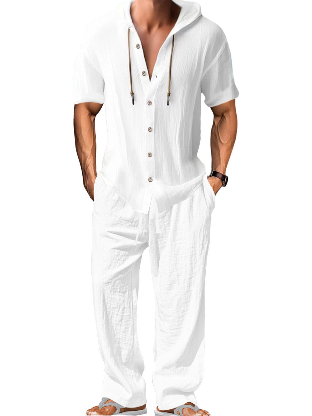 Chemise à manches courtes en lin et pantalons détendus