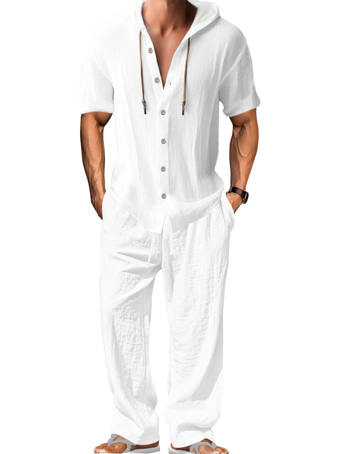 Chemise à manches courtes en lin et pantalons détendus