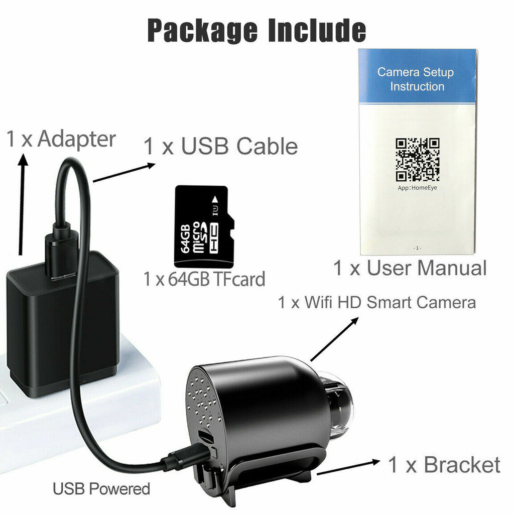 Gratuit 64G HD caméra cachée Spy Nanny sans fil Wifi Maison Sécurité nuit vision HD 1080P