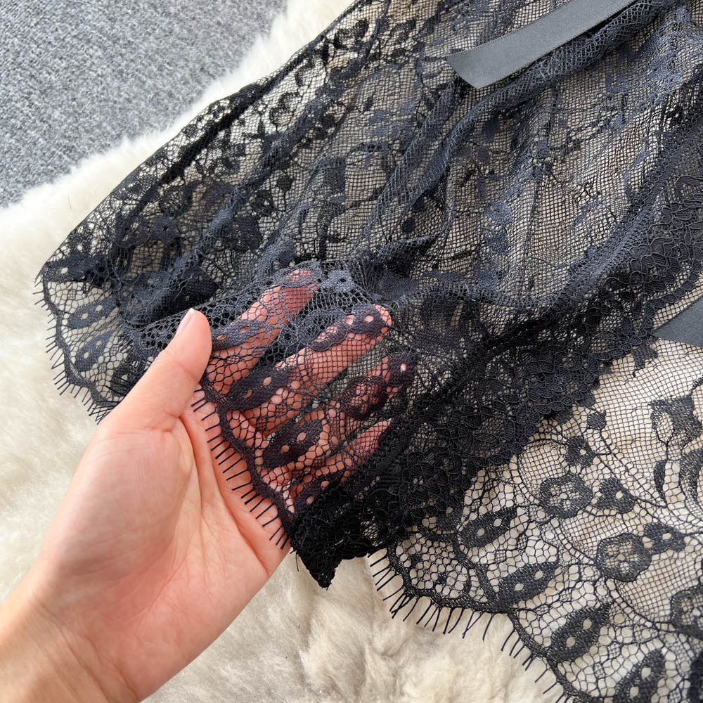 Mode Femmes Mesh Dentelle Robe de nuit Cardigan
