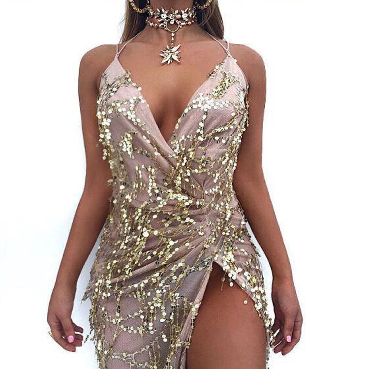 Robe à paillettes en col V