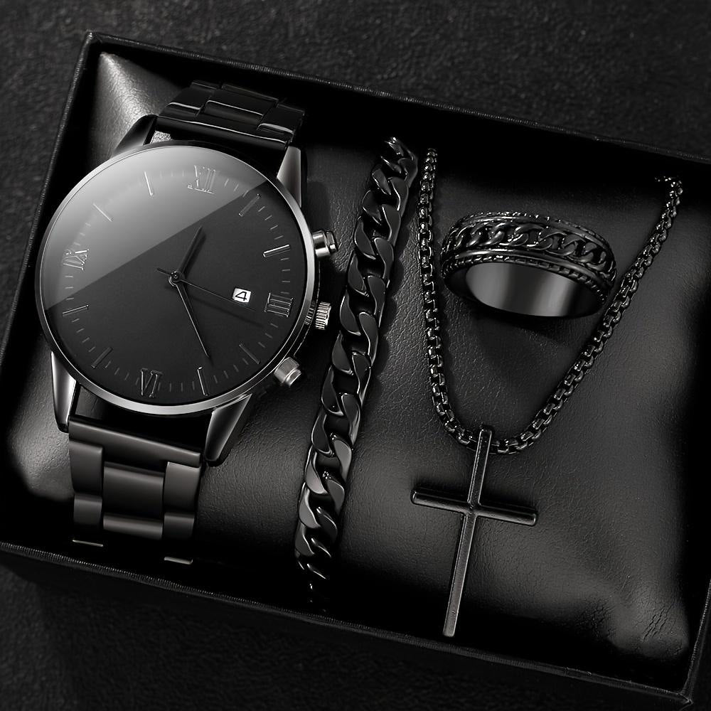 Ensemble de montres à quartz minimaliste noir pour hommes
