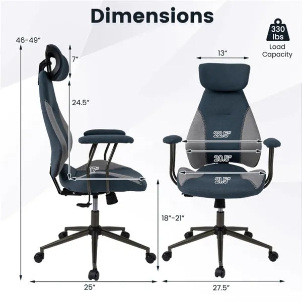 Chaise de bureau de blocage couleur bleu gris avec appuie-tête réglable 2D