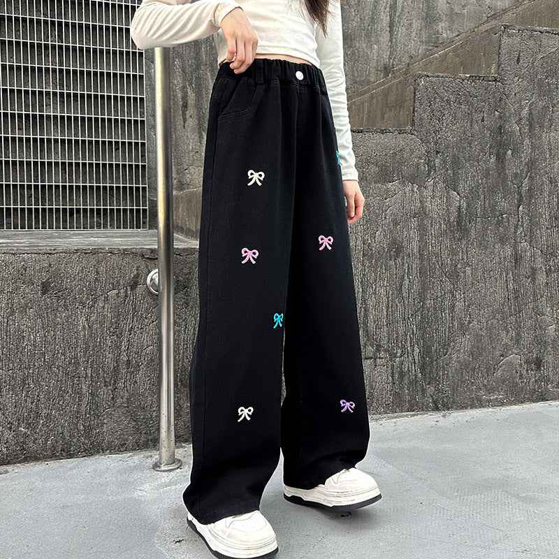 Style occidental Pantalons à jambes larges Jeans droits d'automne pour enfants
