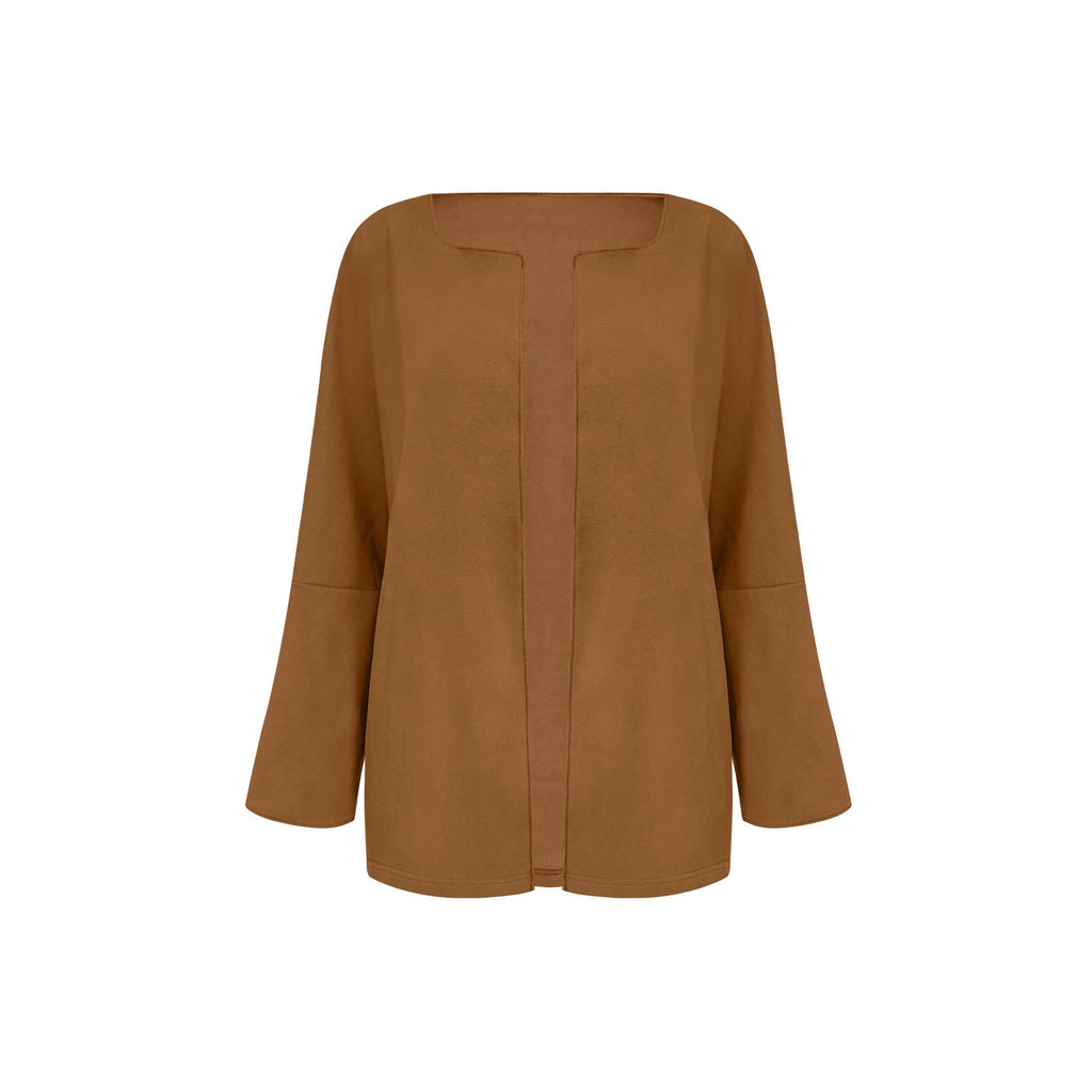 Femmes Ouvert Avant Blazer Veste Lapel Collar 3 4 Manches Casual Loose Solid Couleur Carte courte