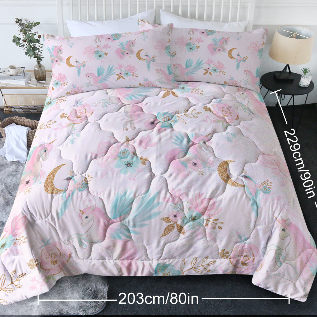 Set de confort fille pour filles-3 pièces Rainbow Cartoon Comforter Sets pour enfants