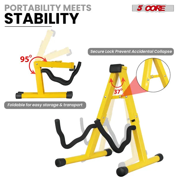 5 Core Guitar Stand 2PC A Frame W Soft Mousse bras antidérapant caoutchouc pour basse électrique acoustique