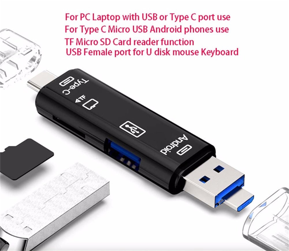 Type-C Micro USB Adaptateur Hub OTG avec lecteur de cartes TF