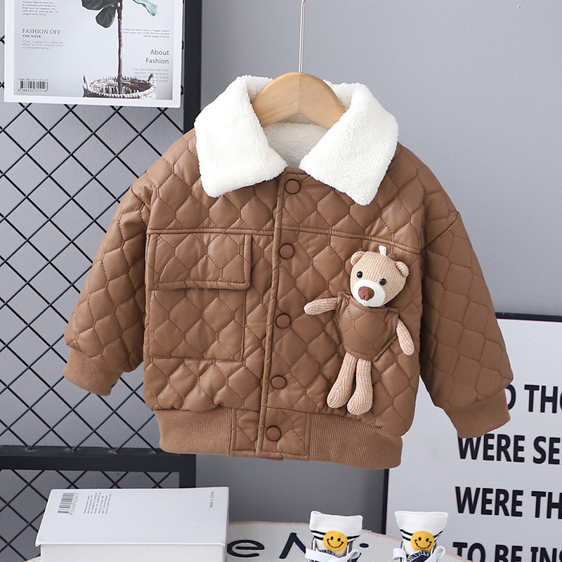 Veste en cuir épais de garçon Lapel à manches longues