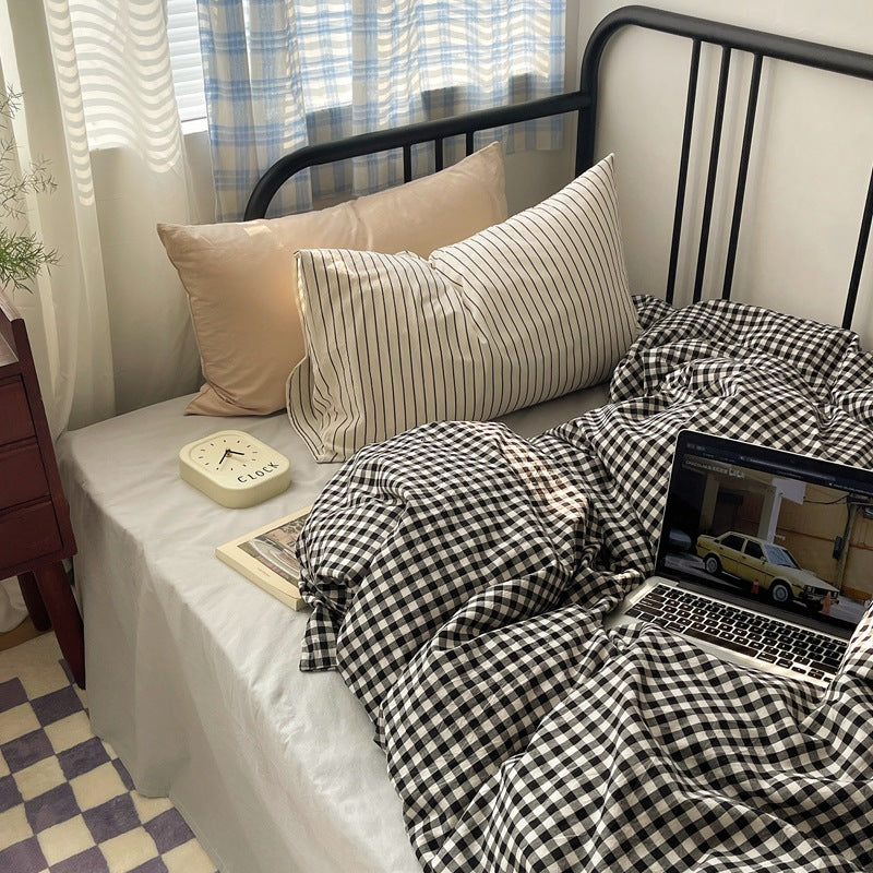 Feuille de lit en coton et couverture de couette Ensemble de quatre pièces