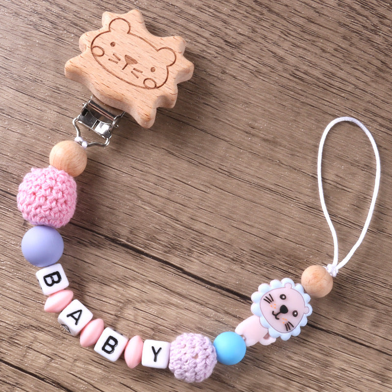 Lion de hêtre Clip chaîne Pacifier pour empêcher la chute de chaîne