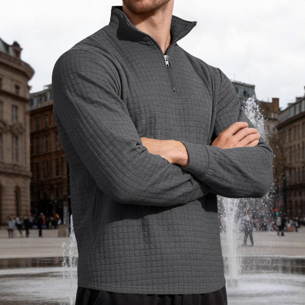 Homme d'affaires casual Loose-fit Jacquard Col d'équipage demi-zip Hoodie avec petite patte carrée