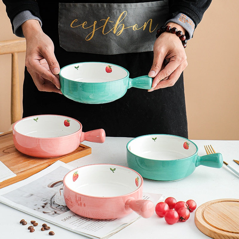 Poignée de fraise peinte à la main Bol de cuisson en céramique