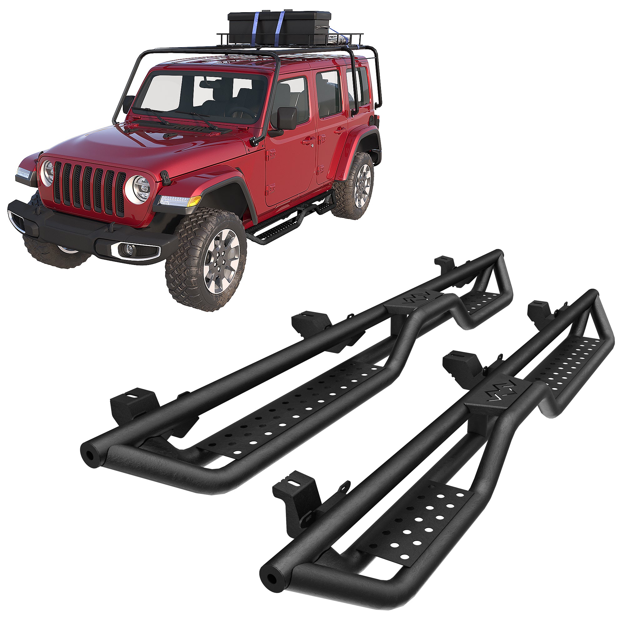 Planches de course Nerf Barres marches latérales pour 07-18 Jeep Wrangler JK Unlimited 4 Door