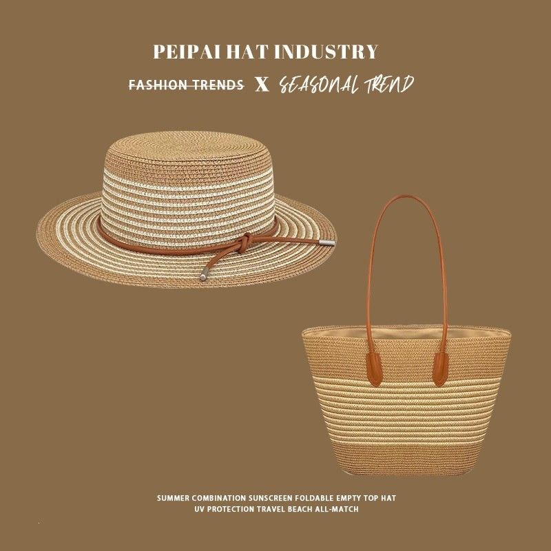 Chapeau de paille d'été de printemps et sac de grande capacité Set multicolore et sac d'épaule