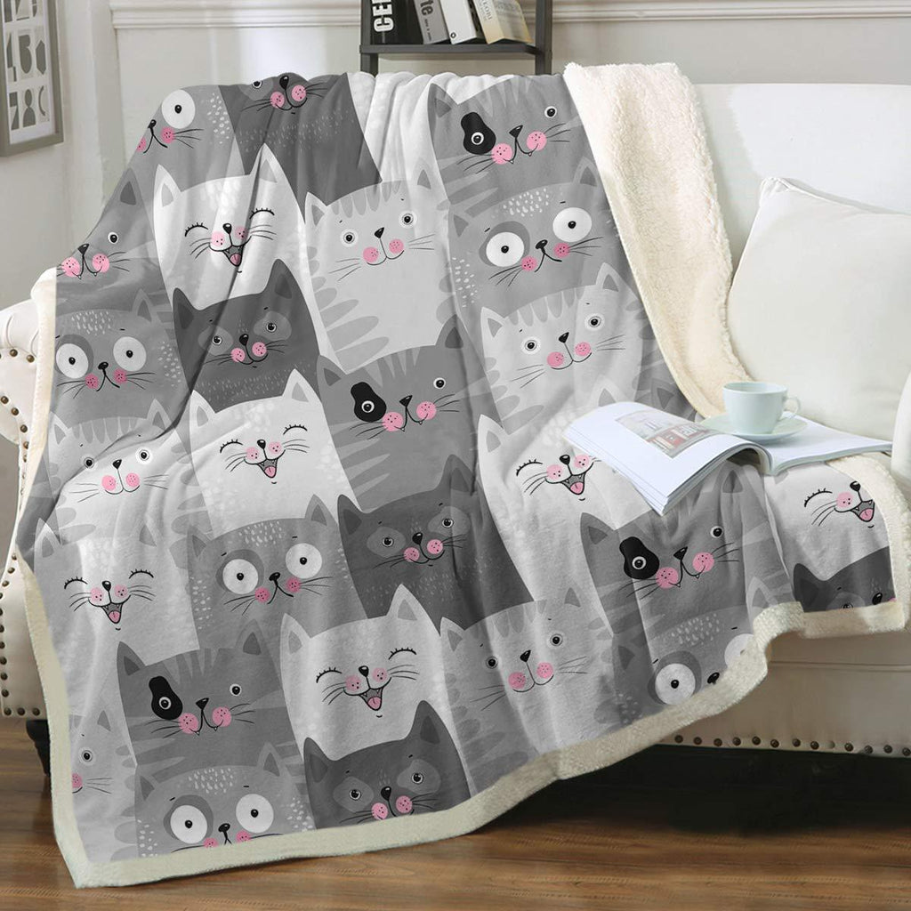 Cat Sherpa Blanket Animal Pattern Printing Enfants double couche