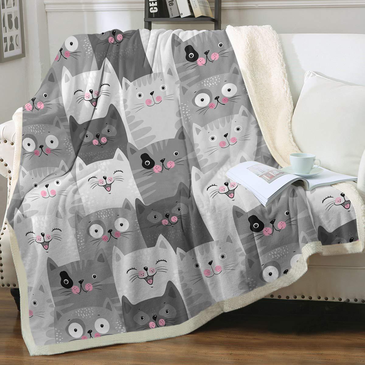 Cat Sherpa Blanket Animal Pattern Printing Enfants double couche