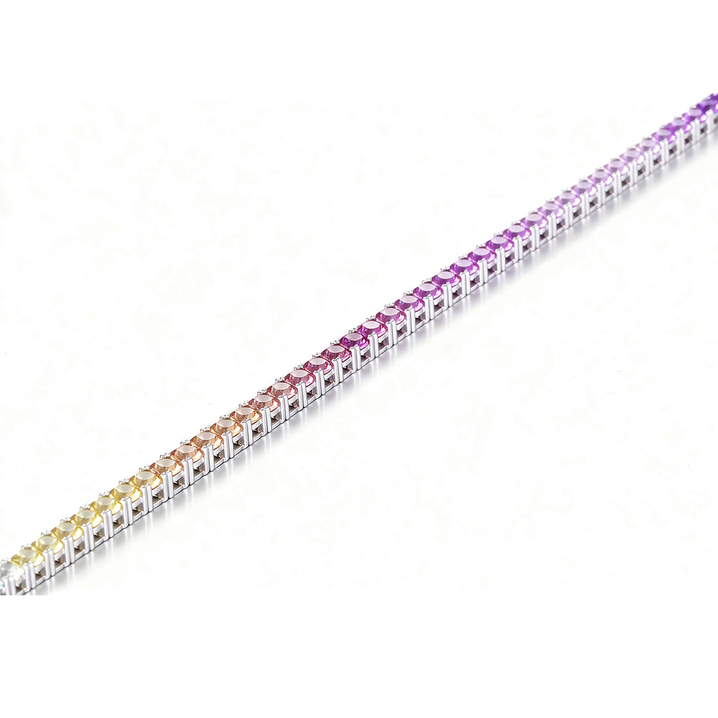 S925 Argent Sterling 3mm Rainbow Lab-Grown Gemstone Bracelet de tennis pour femmes Platinum Pla