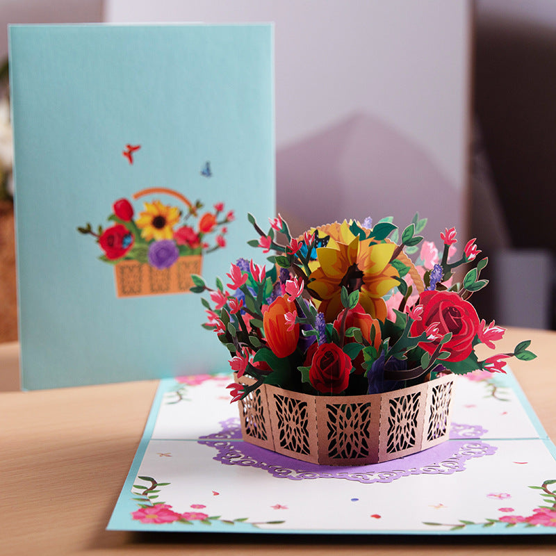 3D PopUp Flower Bouquet Cards Cadeaux Anniversaire PopUp Mom Floral Bouquet Wife Invitation C