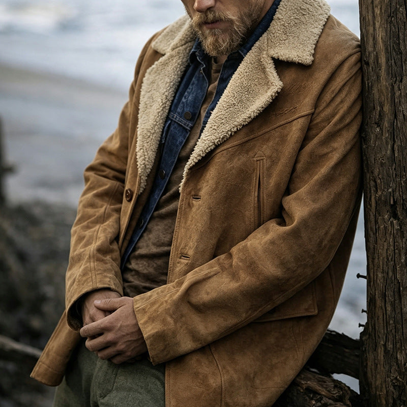 Veste d'hiver Homme d'automne Retro-Style Européen Et l'Américain Suede Velvet