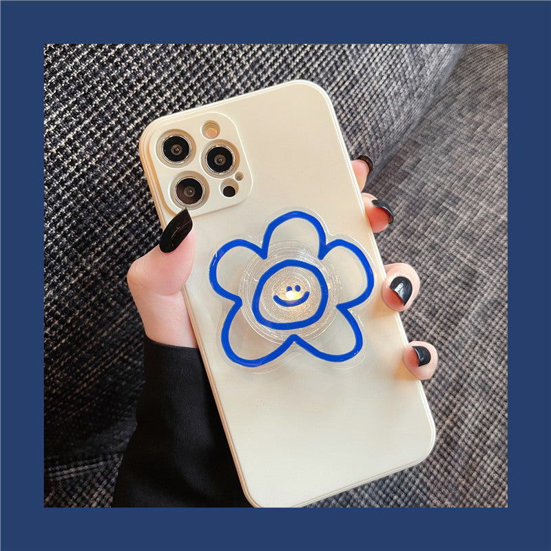 Blue Flower Bracket Mobile Phone Case Silicone douce