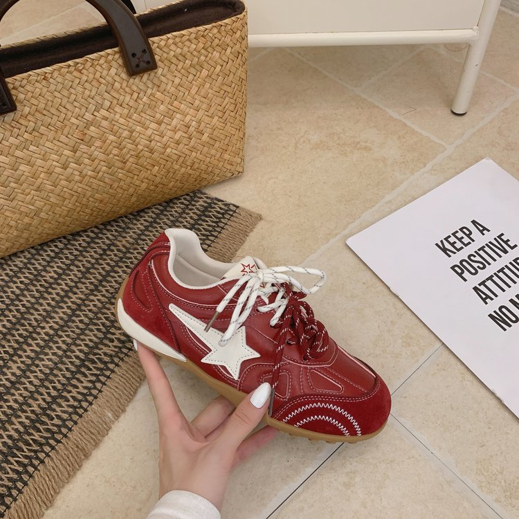 Autumn femmes respirant cuir rond sneakers orteils