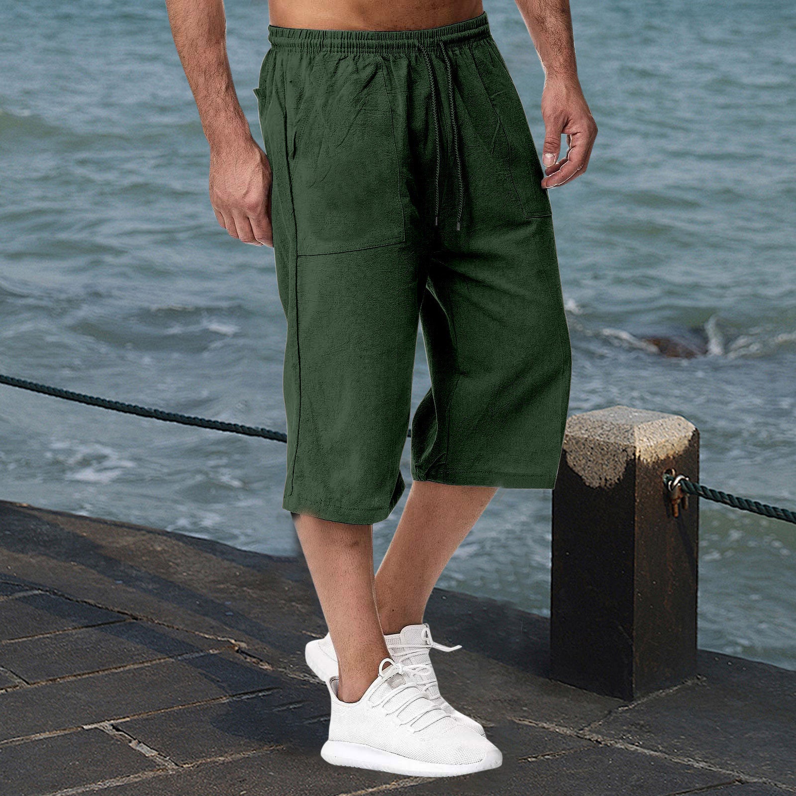 Amazon Europe and America Men's Casual Cotton-Line Sports Pantalons Été Cotton-Line Cropp