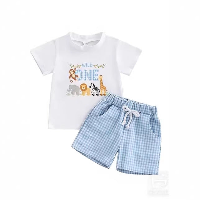 T-shirt d'anniversaire pour garçons et shorts en Plaid