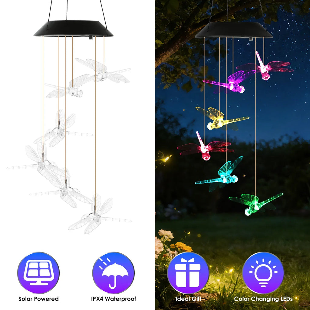 Chimes de vent solaire suspendus extérieurs Dragonfly