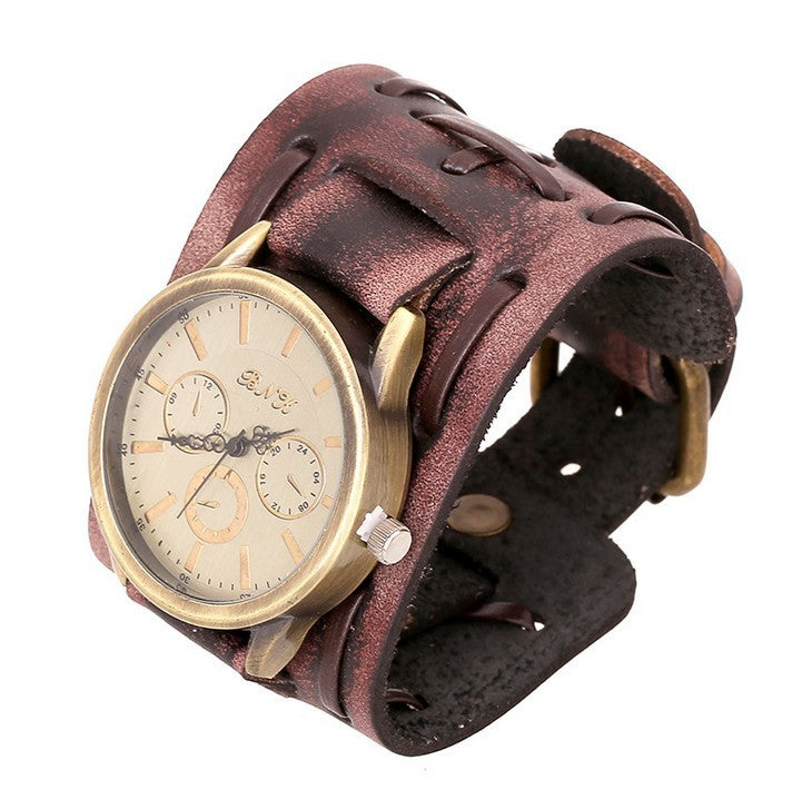 Bracelet Vintage montre en cuir large pour homme