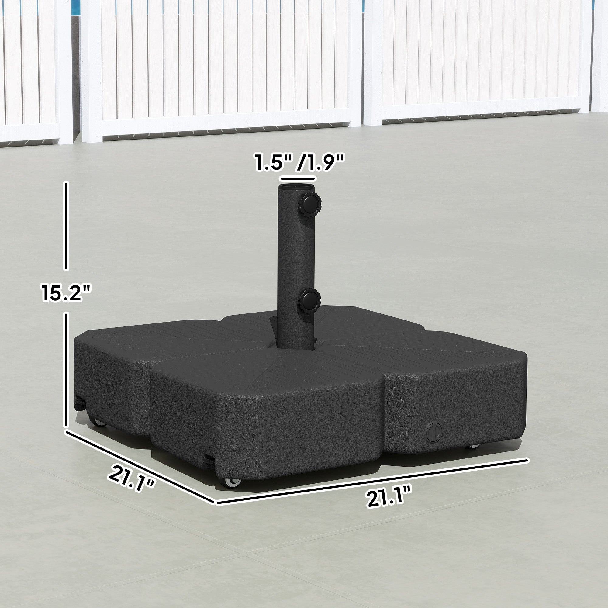 Base parapluie Patio avec roues Support parapluie extérieur pour pôles de 1,5"/1.9" Noir
