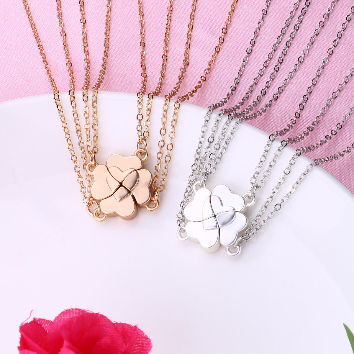 Collier de couture Clover à quatre feuilles Magnetite Good Friends Combinaison de 4 personnes