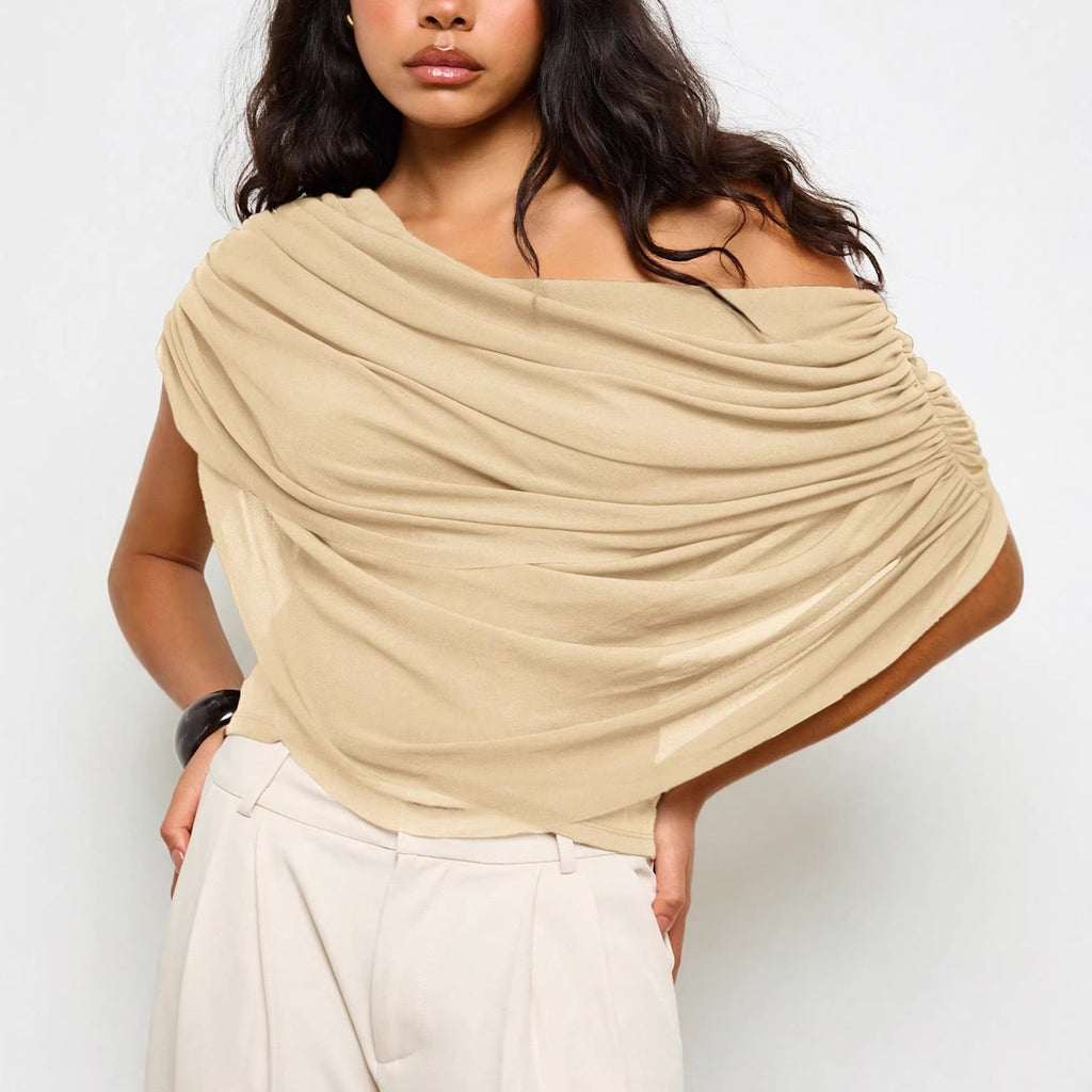 Femmes Mode Loose-fitting Cape-style Solid-color Top avec Pleats