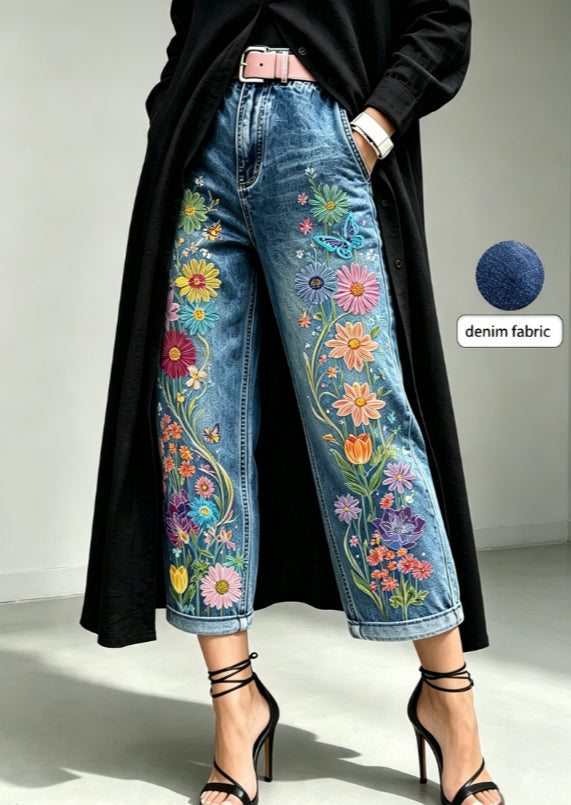 Pantalons de Denim Capri de taille moyenne