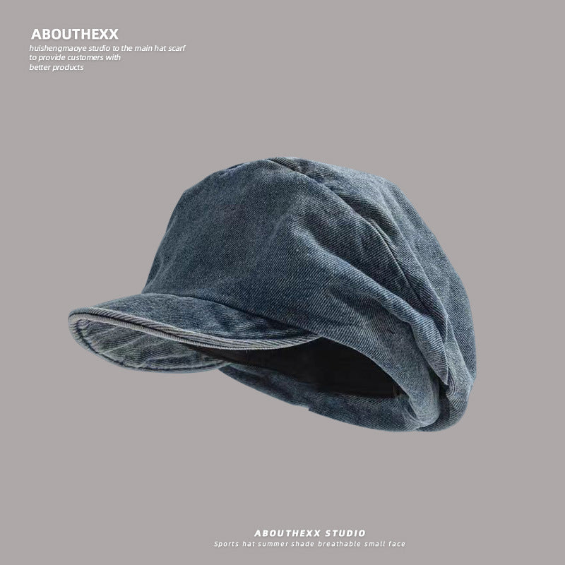 Beret de denim plissé pour femmes de style japonais