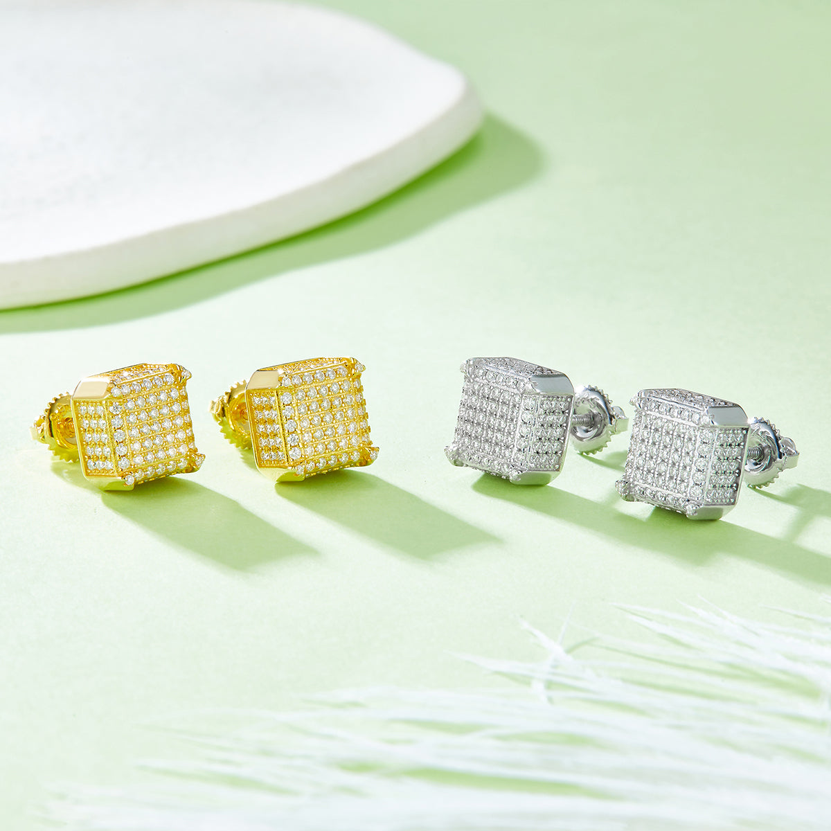 S925 Argent Sterling 218pcs D Couleur VVS1 Moissanite Boucles d'oreilles 3D Cube 2g Vis Hypoall