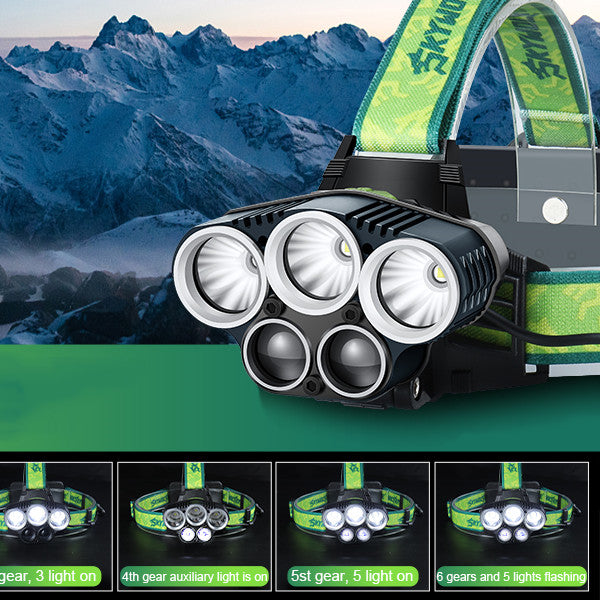 USB Charging Strong Light 5LED Outdoor Camping phare