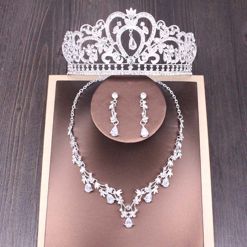 Bridal Rhinestone Crown Necklace Wedding Accessories Set